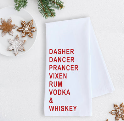 Reindeer Rum Vodka and Whiskey Tea Towel