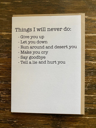Card- Things I Will Never Do