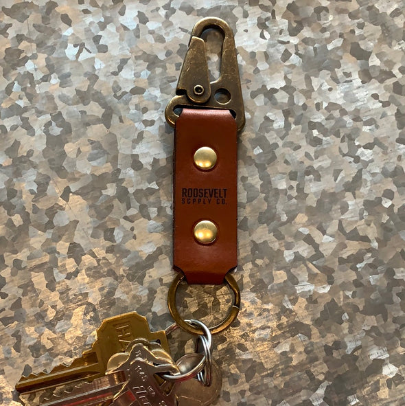 Leather Key Chain With Bronze Carabiner